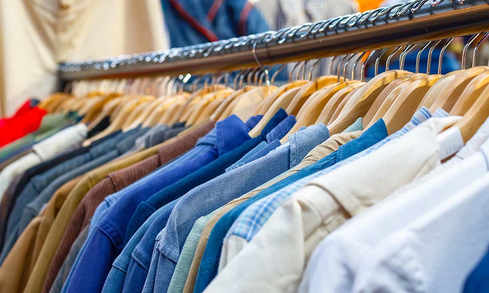 A clothes rail of shirts